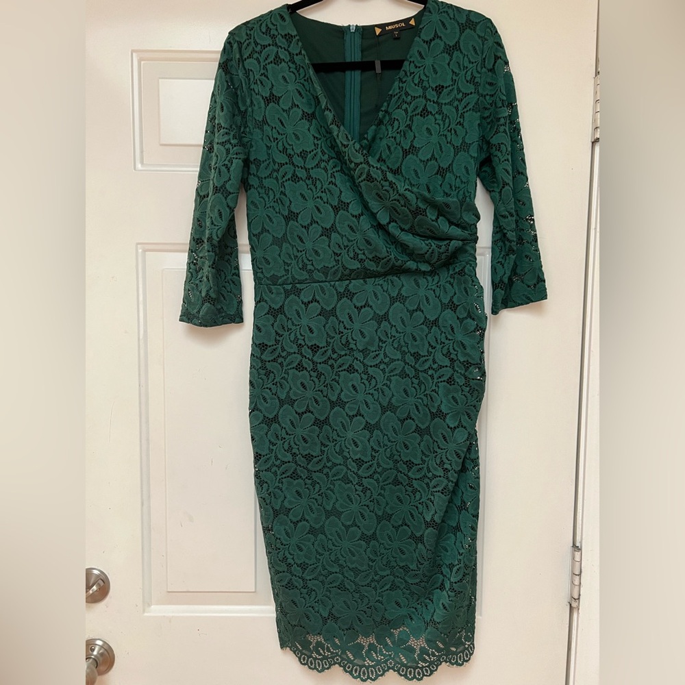 Miusol Teal Lace Long Sleeve Dress